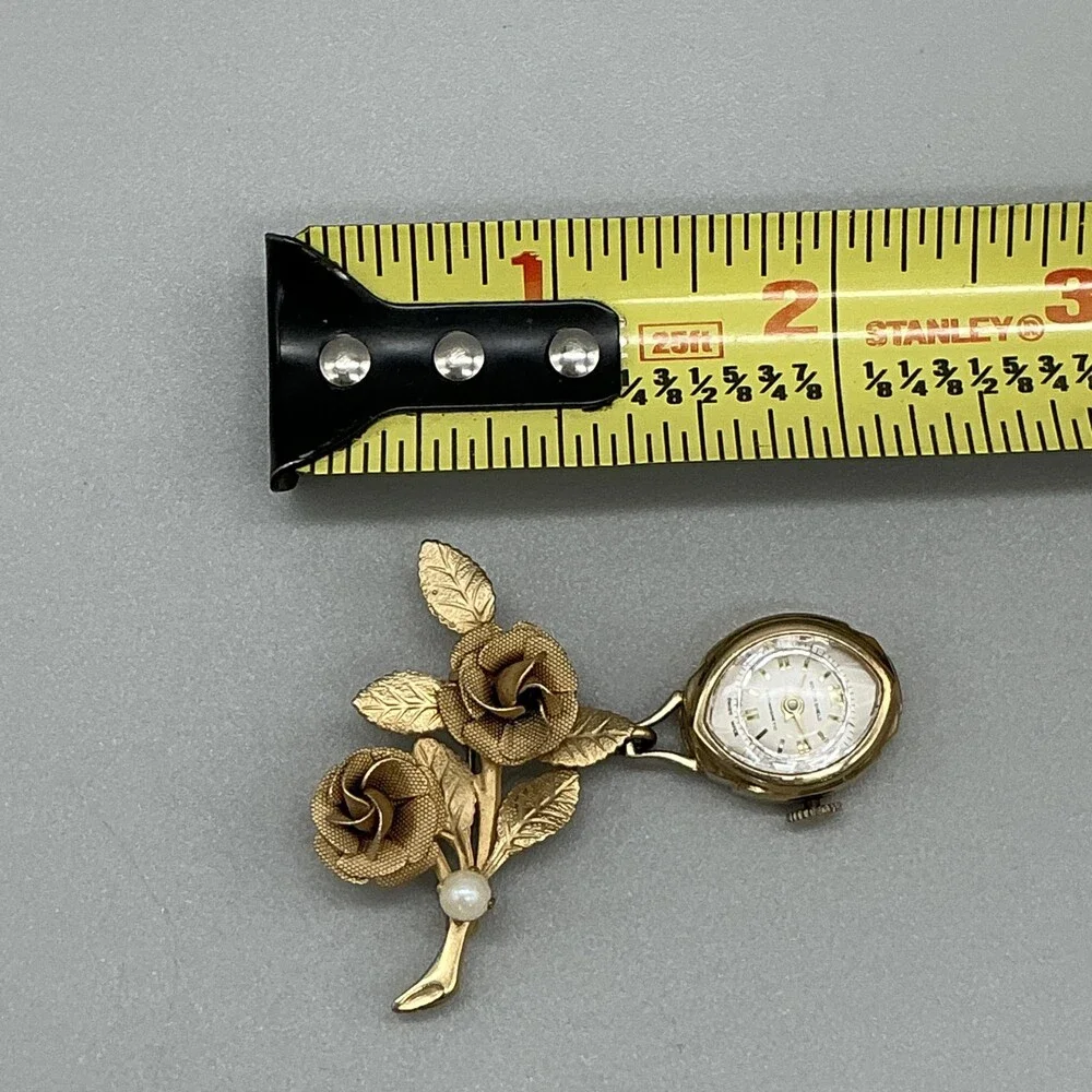 Vintage Golden Shield Nurse Brooch Watch Women 16mm Gold Tone White Dial Manual
